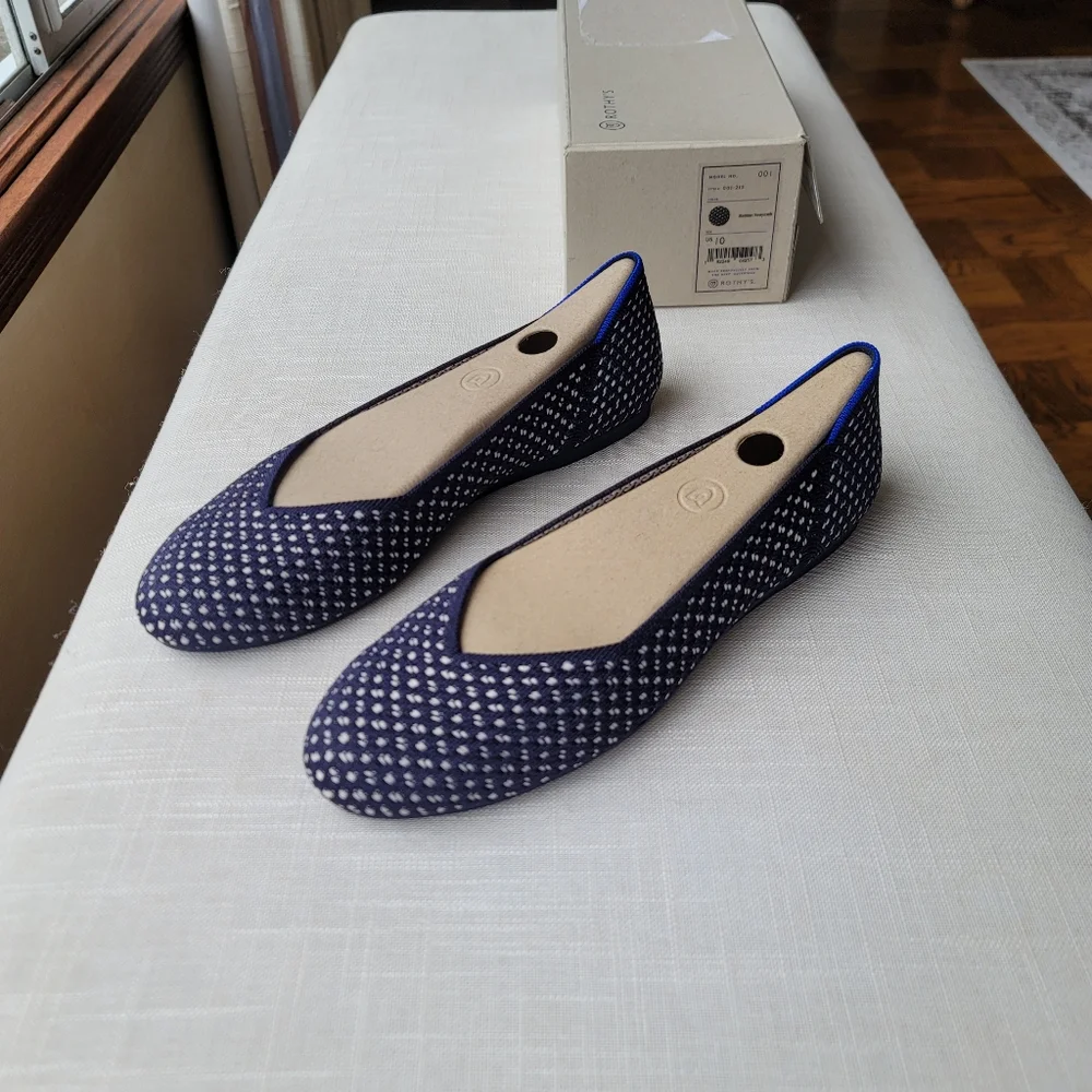 New! Rothy's sz 10 Navy Blue Maritime Lattice Stitch Honeycomb Flats Shoes